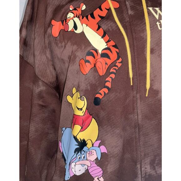 Disney Winnie The Pooh Zip Up Hoodie Womens Juniors Brown XXL Tigger Eeyore - Picture 2 of 9